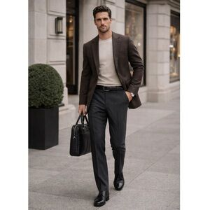 COPPLEY Dean 100% Wool Charcoal Tailored Trousers Sz 32R Quiet Luxury Vintage